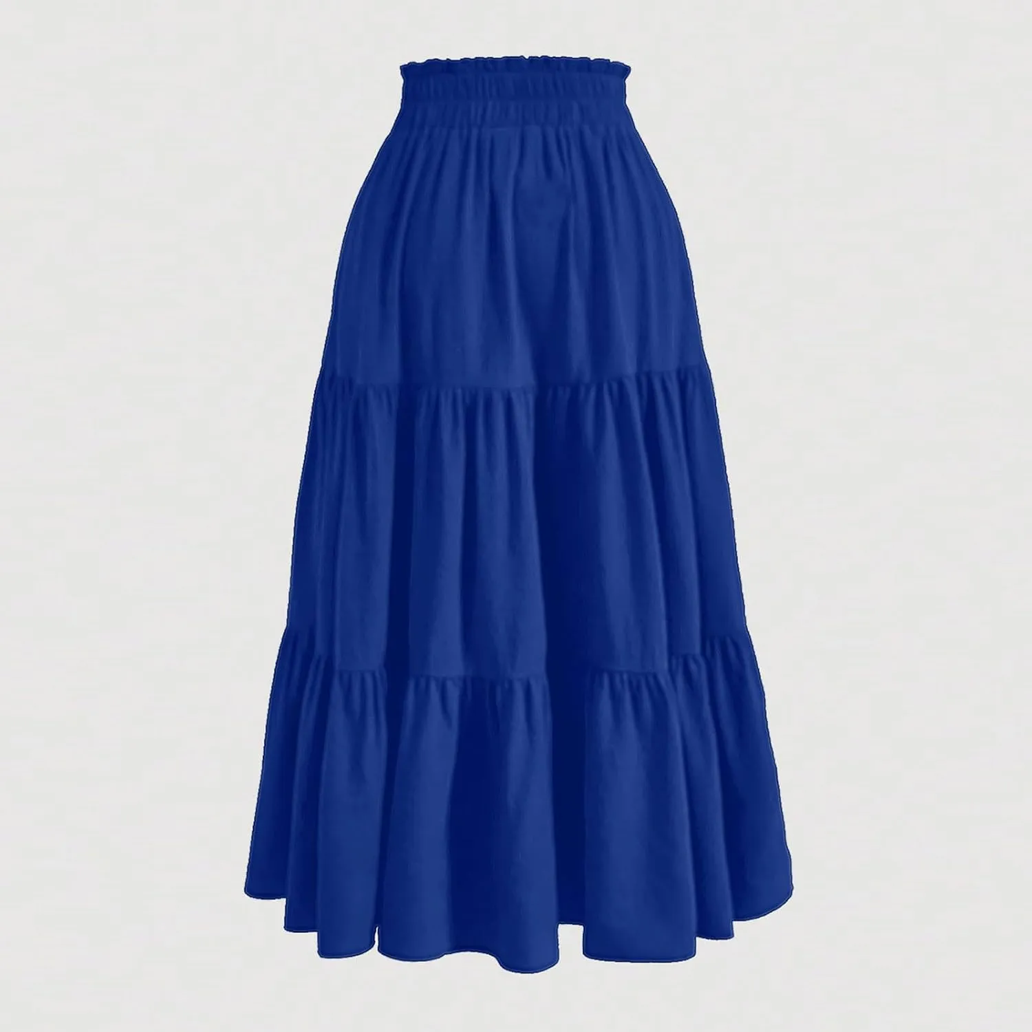 Ruffle Tiered Maxi Skirts for Women Summer Solid Elastic Waisted Skirt Casual Loose Fit Comfy Skirts with Drawstring