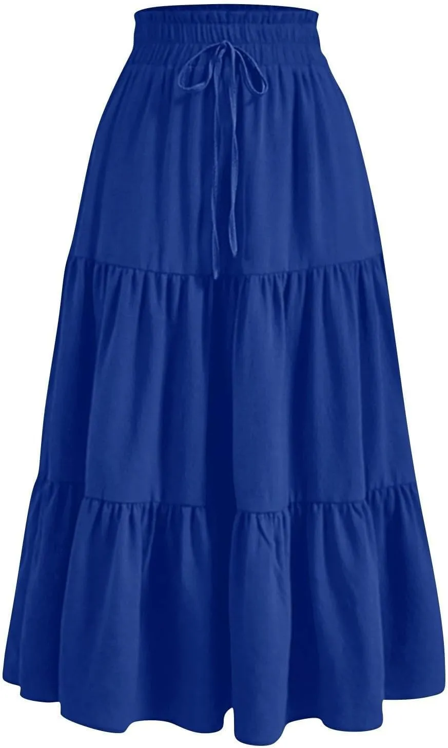 Ruffle Tiered Maxi Skirts for Women Summer Solid Elastic Waisted Skirt Casual Loose Fit Comfy Skirts with Drawstring