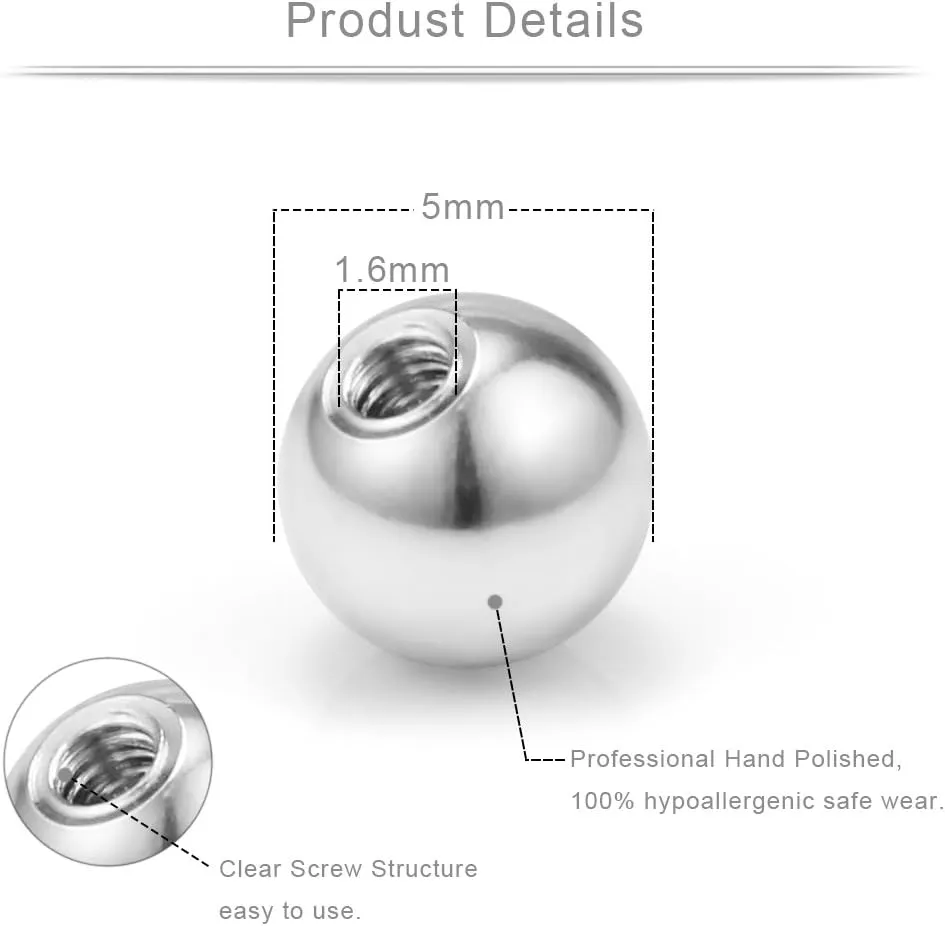 Ruifan 60-80PCS 316L Surgical Steel Replacement Balls Body Jewelry Piercing Barbell Parts 16G 14G Women Men