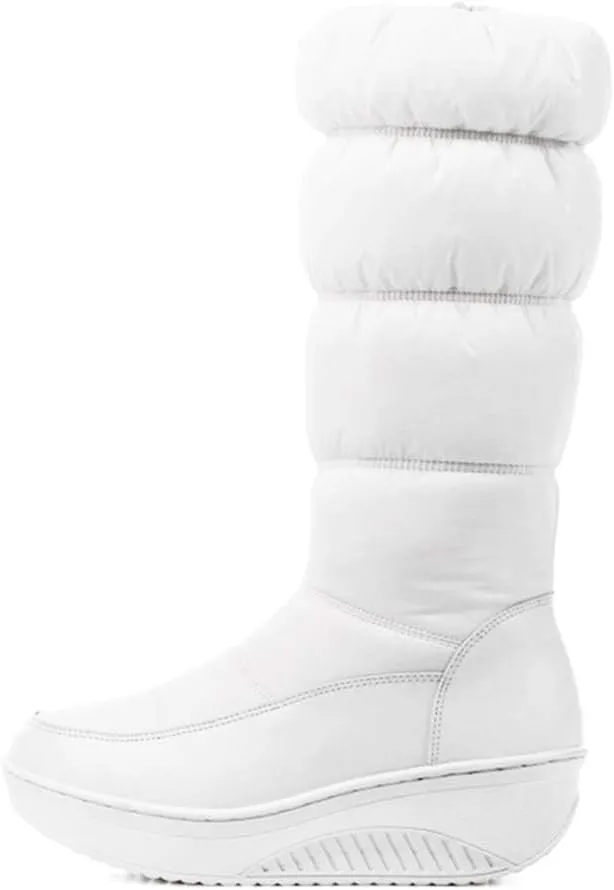 SACFOF Women's Winter Waterproof Rain Snow Boots Warm Mid Calf Thick Plush Warm Side Wedge Platform Cold Weather Snow Booties