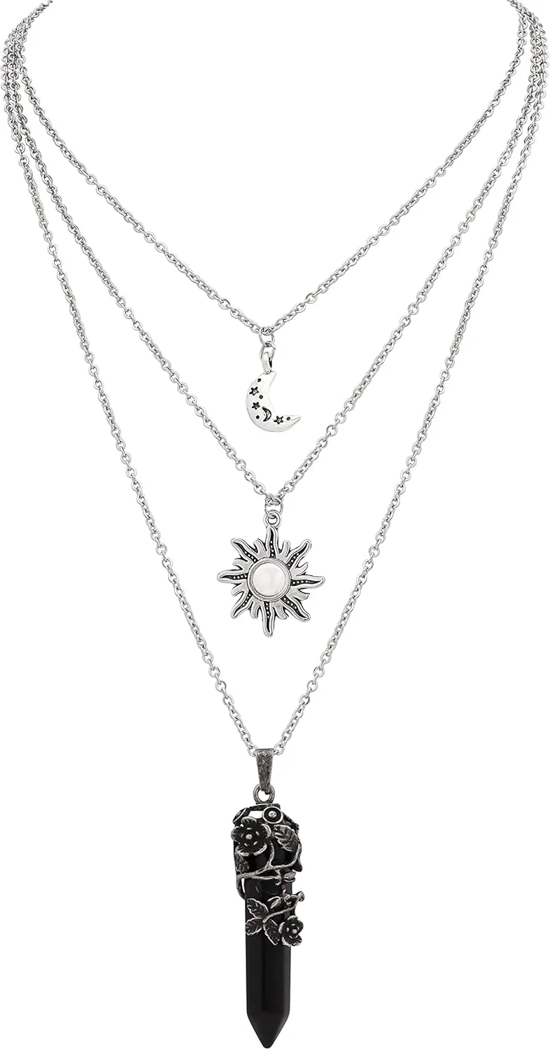 Sacina Gothic Crescent Moon Choker, Moon Sun Star Choker Necklace, Goth Gothic Necklace, Halloween Christmas Jewelry Gift for Women