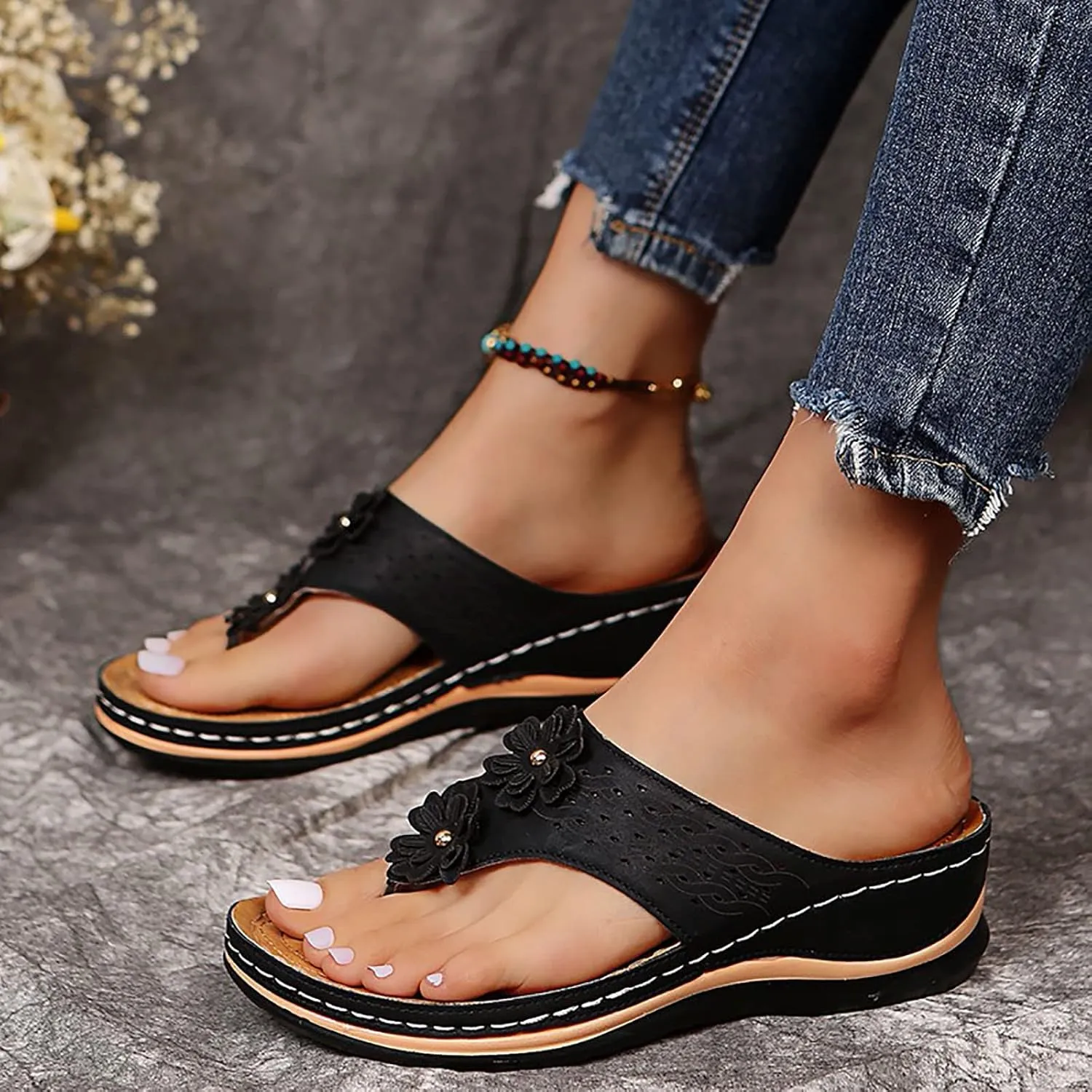 Sandals Women Open Toe Anti Slip Comfortable Walking Womens Sandals Wedge Summer Dressy Orthopedic Platform Sandals