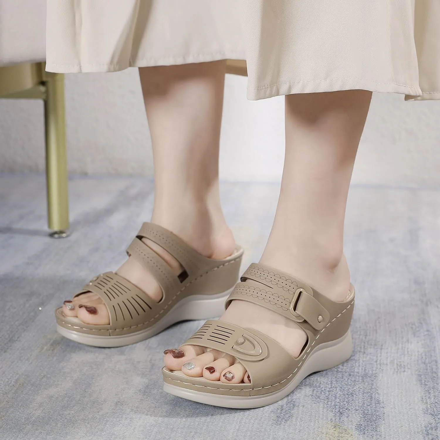 Sandals Women Open Toe Cross Strap Comfortable Womens Sandals Flats Beach Summer Dress Orthopedic Platform Sandals