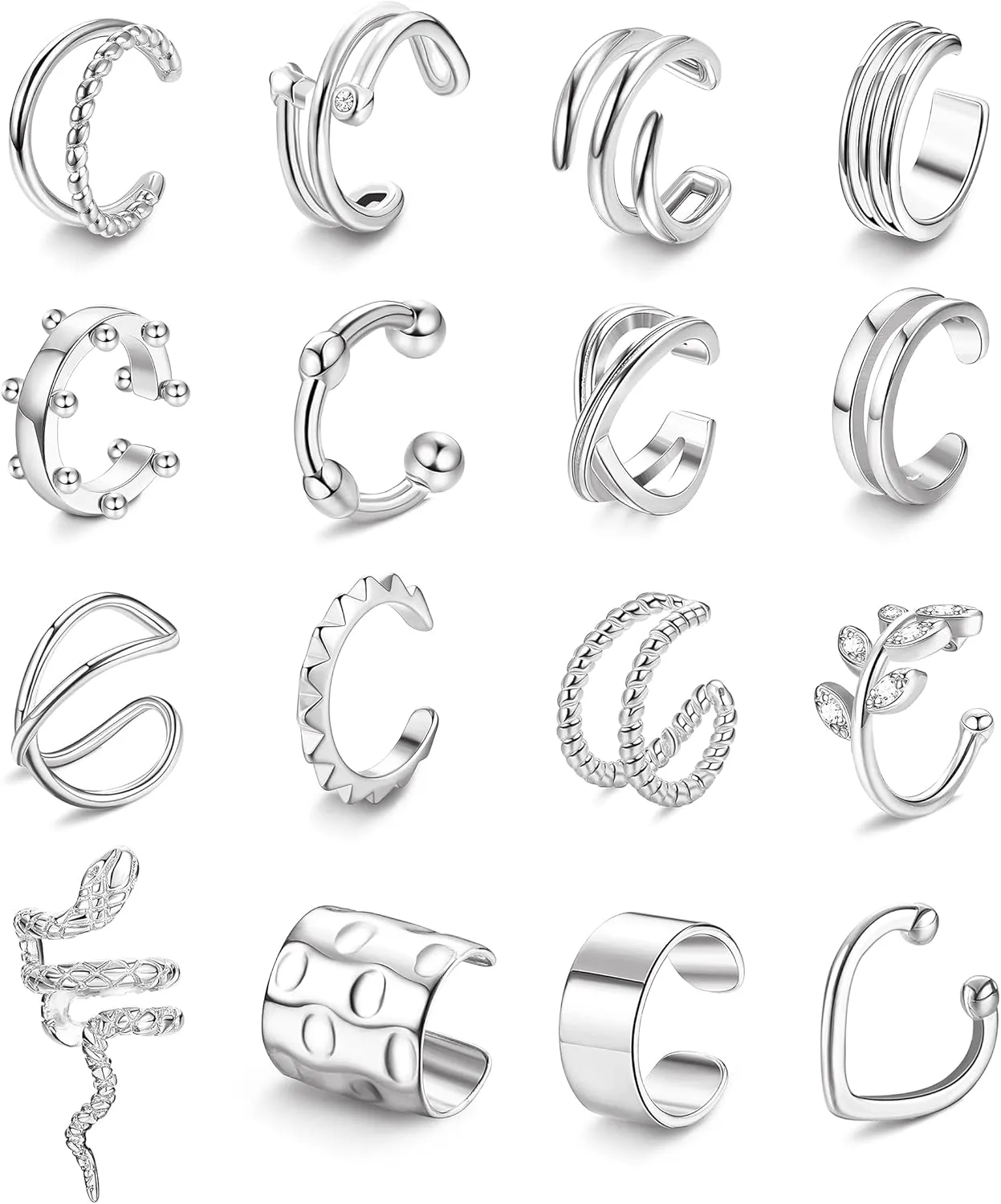 Sanfenly 16Pcs Cuff Earrings for Women Men Non Piercing Ear Cuff Adjustable Fake Earrings Clip On Cartilage Helix Wrap Earrings Set