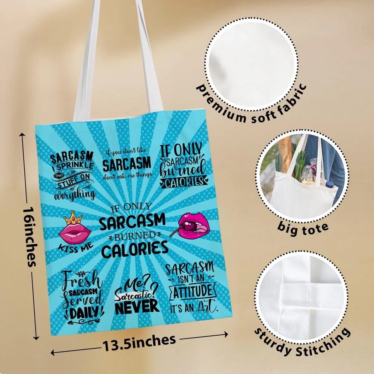 Sarcastic Funny Gifts Tote Bag for Women, Reusable Grocery Bags for Girls Mom Appreciation Christmas Birthday