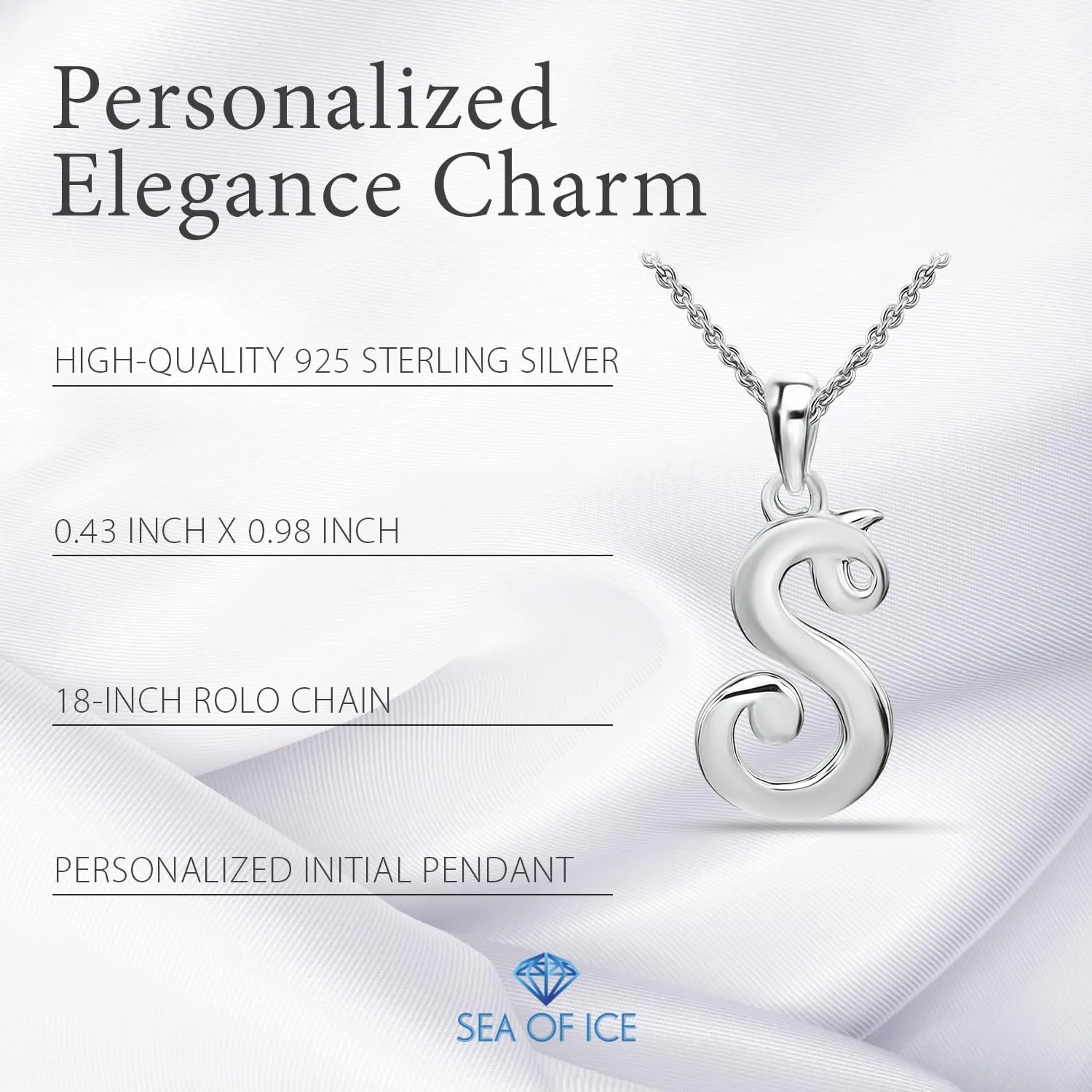 SEA OF ICE Letter Initial Necklace, Alphabet Letter Pendant Necklace, Sterling Silver, Gold, Rose Gold Necklace for Women, Elegant Initial Necklaces, Personalized Custom Women's Necklaces