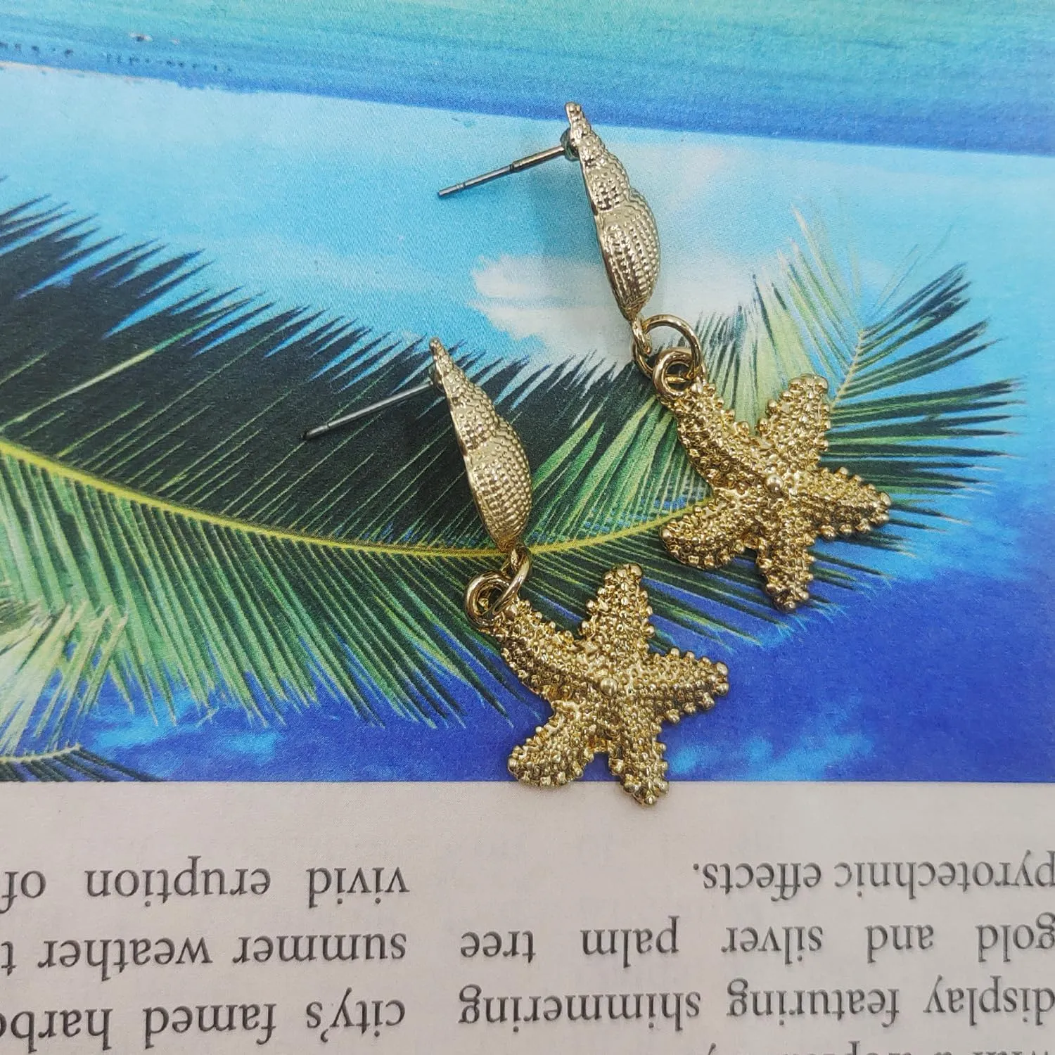 Sea Shell Earrings for Women Gold Starfish Earrings Asymmetric Starfish Pearl Shell Dangle Earrings for Women Summer Beach Jewelry Gifts