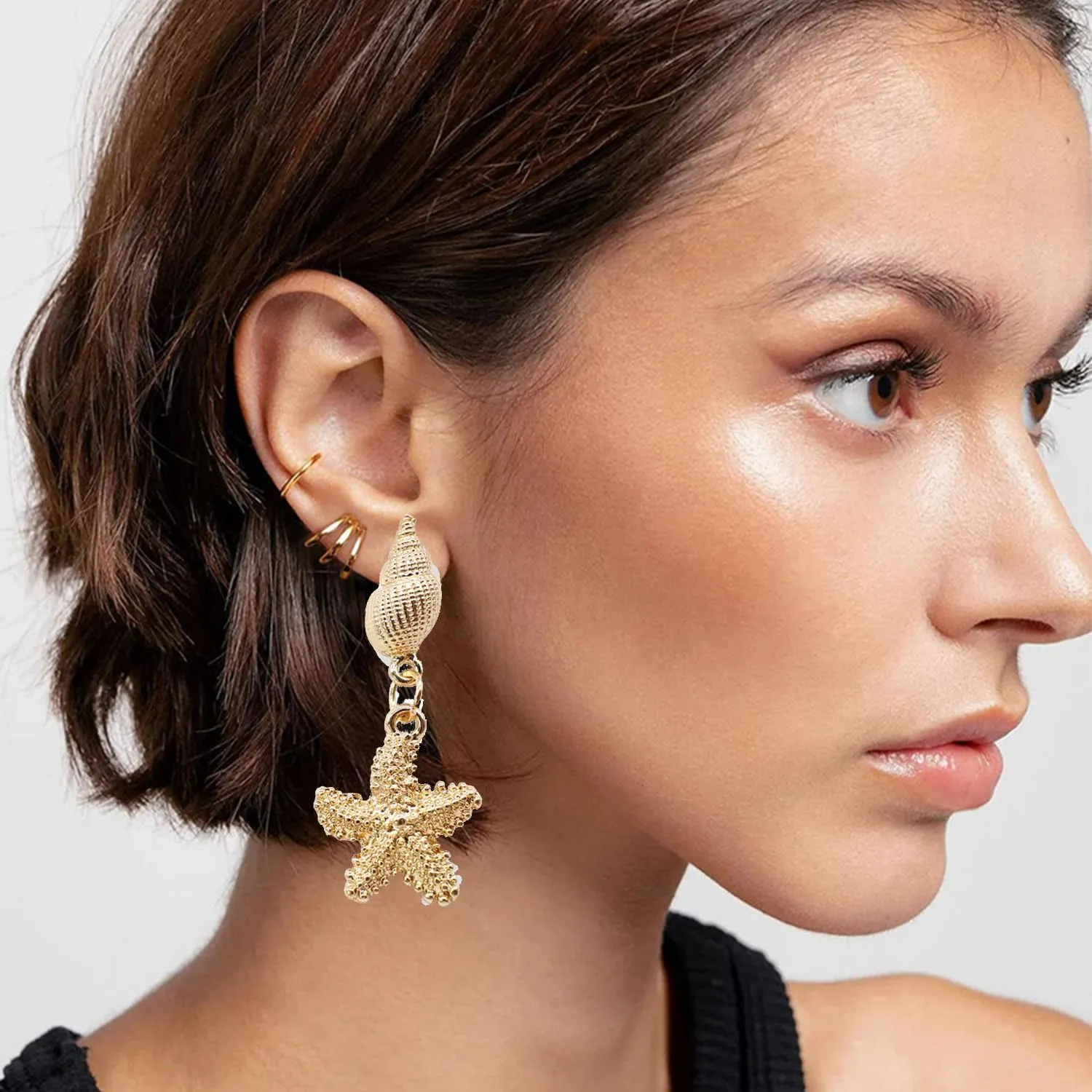 Sea Shell Earrings for Women Gold Starfish Earrings Asymmetric Starfish Pearl Shell Dangle Earrings for Women Summer Beach Jewelry Gifts