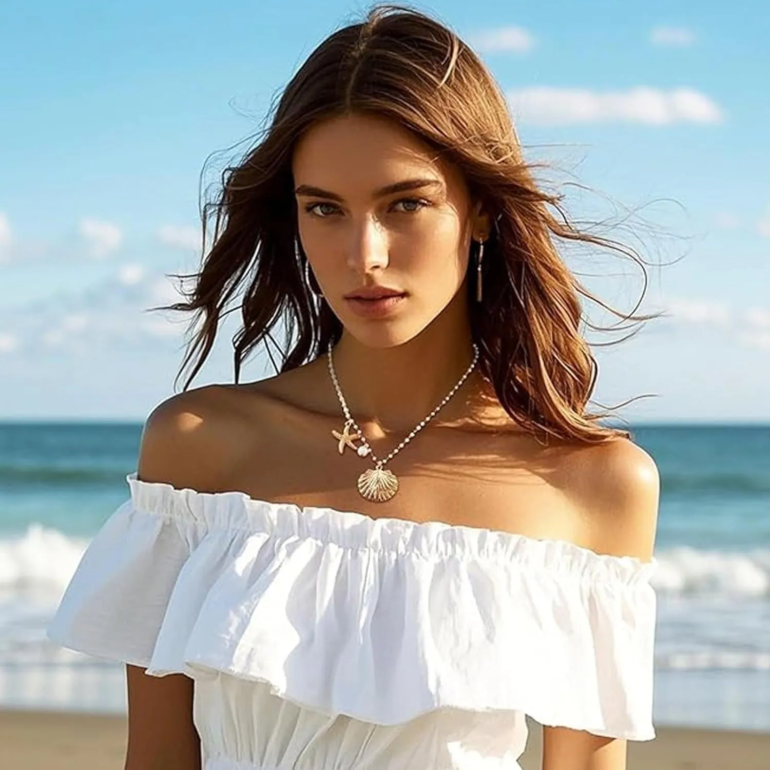 Seashell Necklace Gold Shell Necklaces for Women Layered Boho Beaded Puka Shell Necklace Summer Outfits for Women Beach Vacation Essentials Beachy Jewelry Gifts