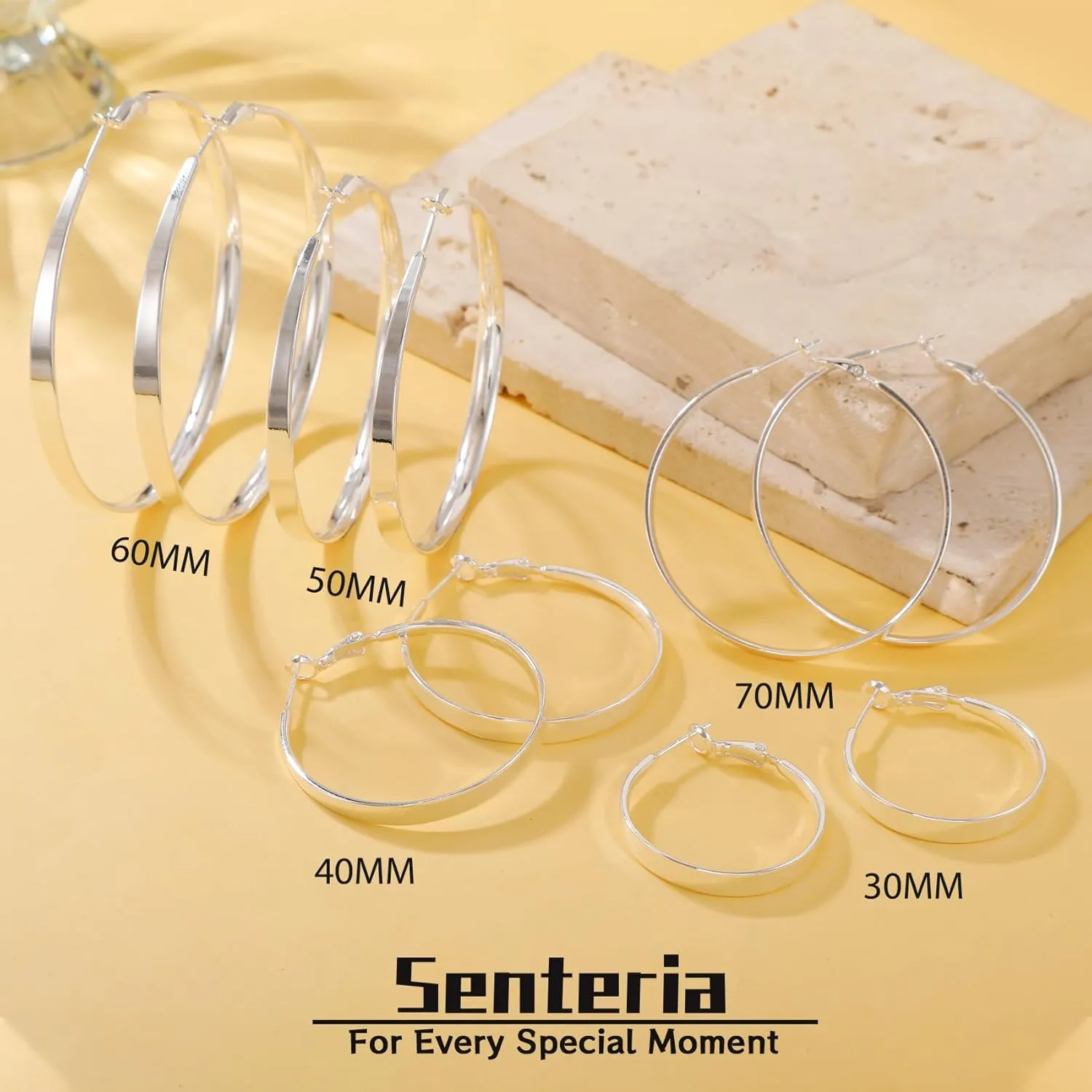 Senteria 5MM Wide 925 Sterling Silver Hoop Earrings for Women Hypoallergenic Extra Large Silver Hoops Earrings Large Oversize Big Thick Hoop Earrings for Women 30/40/50/60/70MM