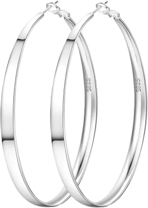 Senteria 5MM Wide 925 Sterling Silver Hoop Earrings for Women Hypoallergenic Extra Large Silver Hoops Earrings Large Oversize Big Thick Hoop Earrings for Women 30/40/50/60/70MM