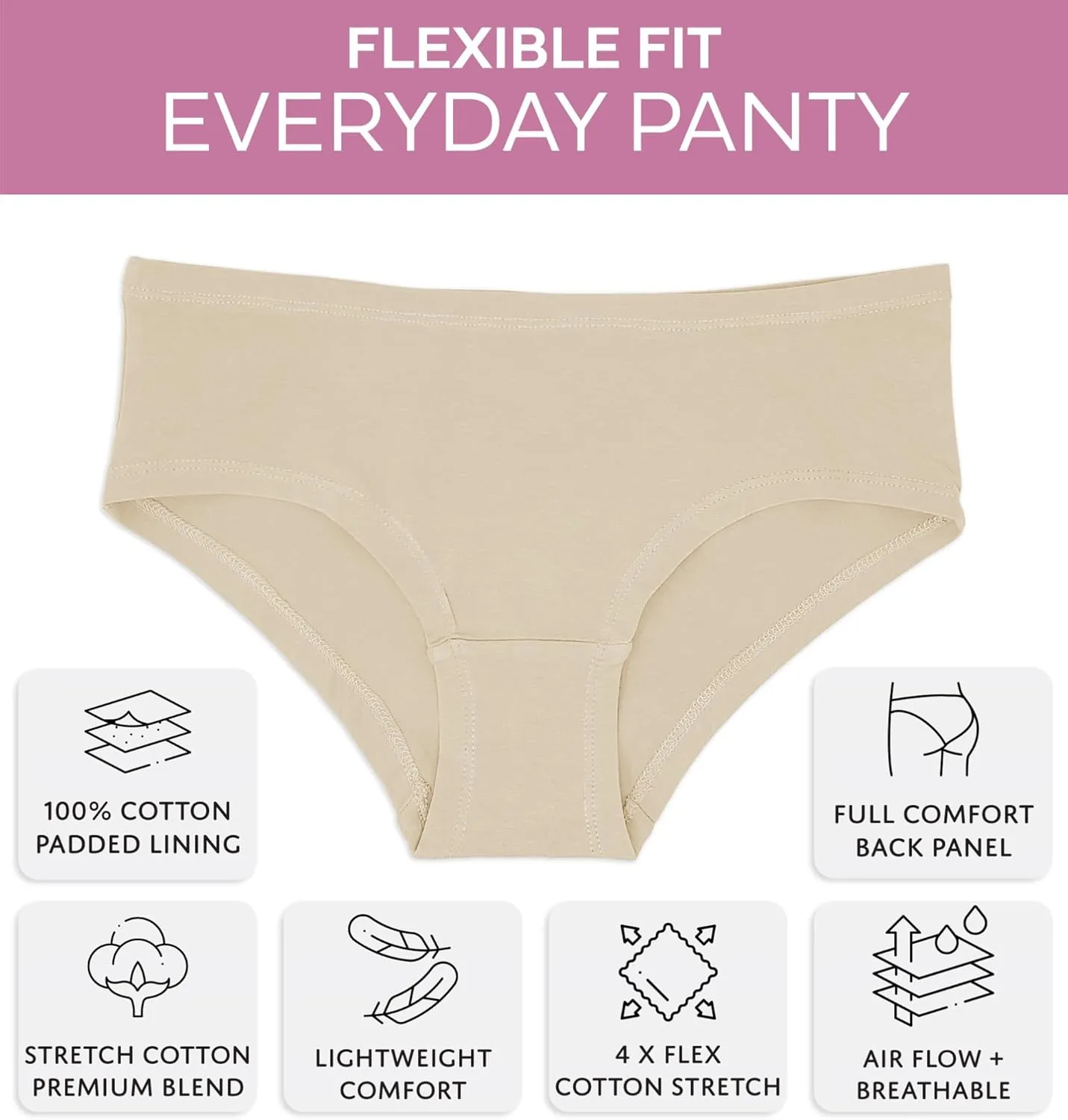 Sexy Basics Women's 12 Pack Cotton Spandex Flexible Fit Hipster Panties