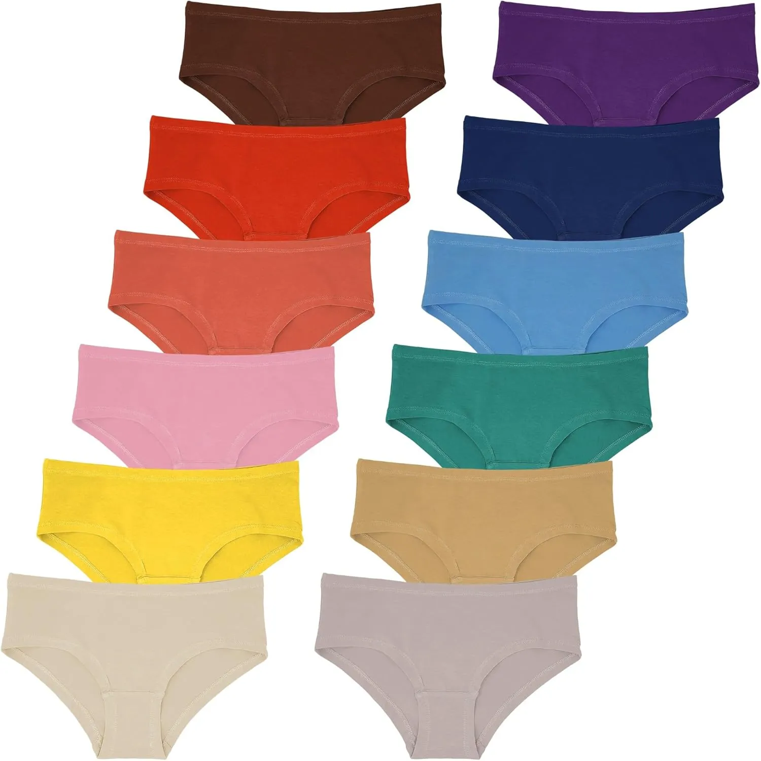 Sexy Basics Women's 12 Pack Cotton Spandex Flexible Fit Hipster Panties