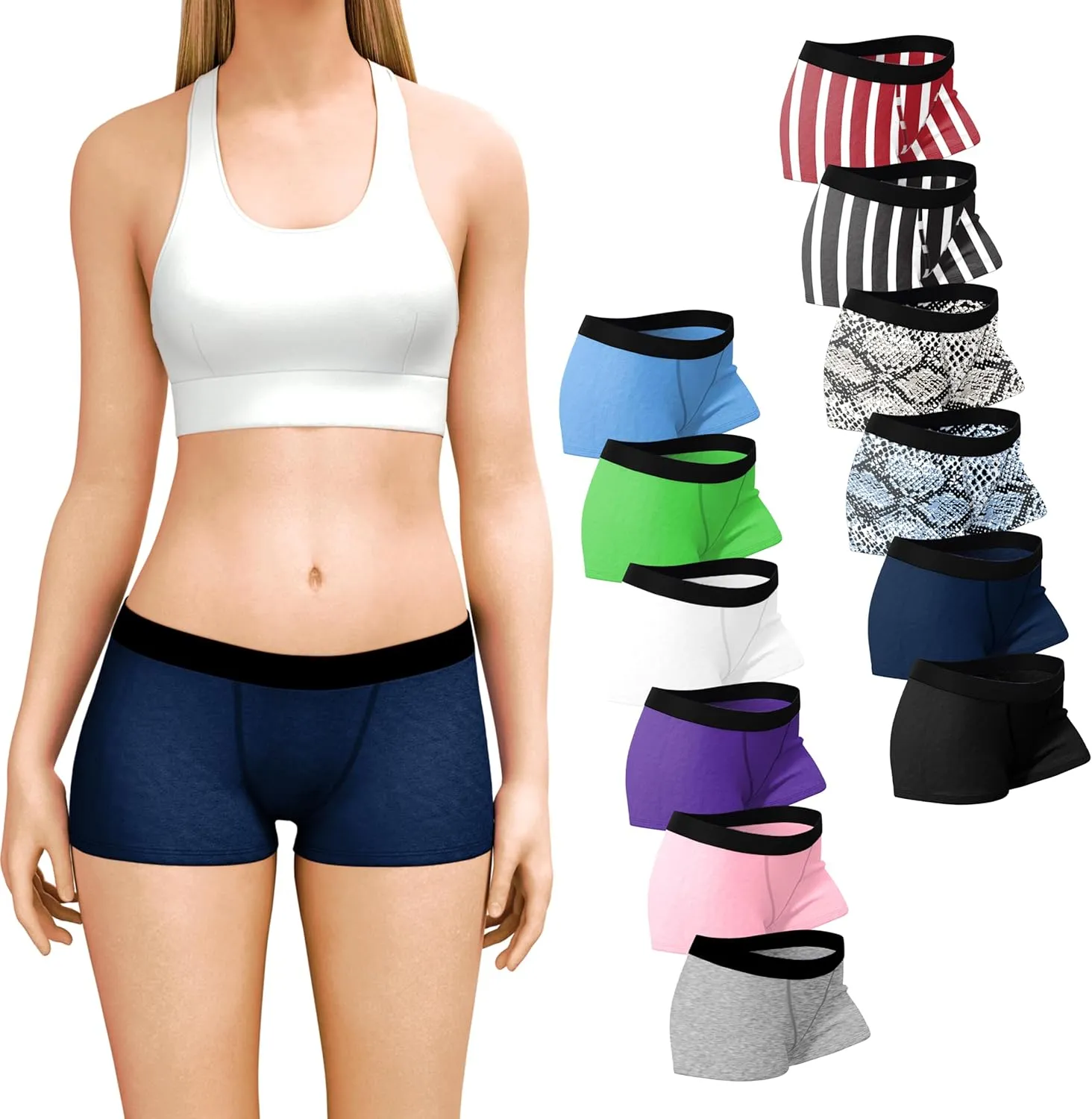 Sexy Basics Women's 6 Pack & 12 Pack Active Boy Short - Boxer Brief Cotton-Stretch Panties