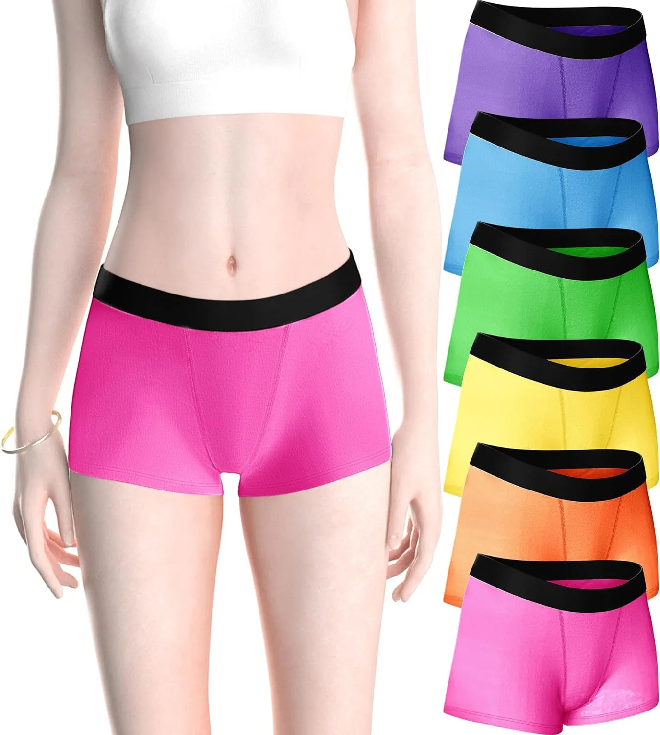 Sexy Basics Women's 6 Pack Modern Active Buttery Soft Boy Short Boxer Brief Panties