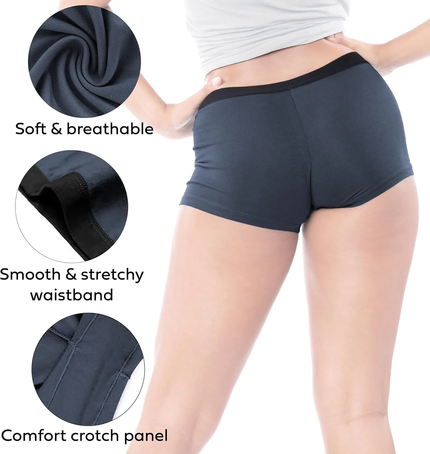 Sexy Basics Women's 6 Pack Modern Active Buttery Soft Boy Short Boxer Brief Panties