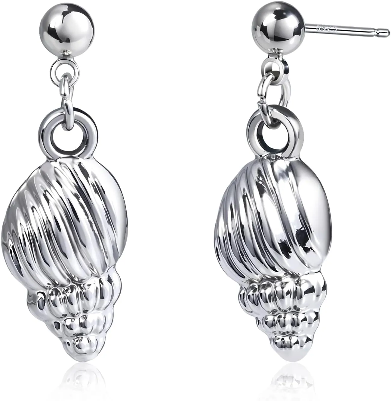 Silver Conch Stud Earrings - Beach Jewelry for Women with Realistic Shell Spirals, Durable Silver Studs Earrings for Beach and Vacation