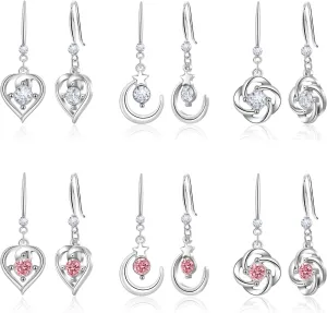 Silver Crystal Dangle Earrings Set for Women Hypoallergenic Leverback Drop Earrings Multiple Leverback Earrings Jewelry Set Rhinestone Christmas Valentine's Day Holiday Present