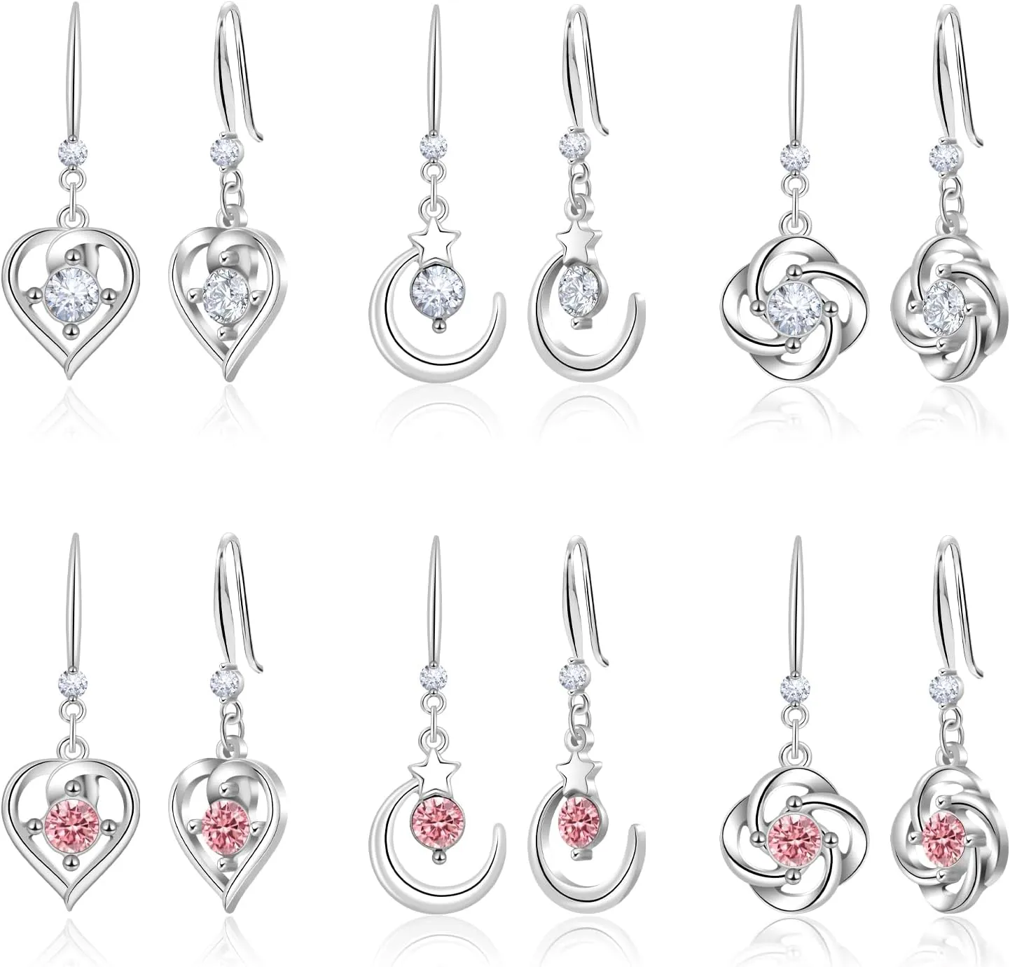 Silver Crystal Dangle Earrings Set for Women Hypoallergenic Leverback Drop Earrings Multiple Leverback Earrings Jewelry Set Rhinestone Christmas Valentine's Day Holiday Present