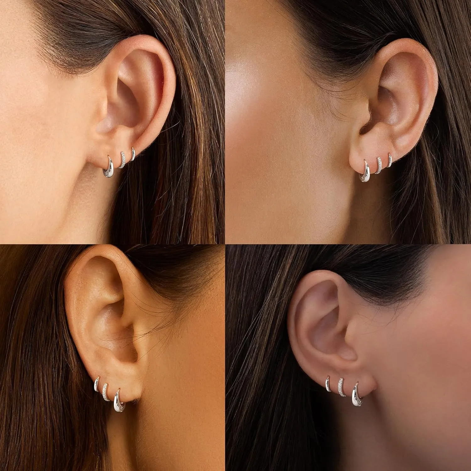 Silver Hoop Earrings Set for Women, Sterling Silver Plated Small Huggie Hoop Earrings Dainty Cartilage Earrings Lightweight Hypoallergenic CZ Multiple Piercings Earring Trendy Jewelry Gifts