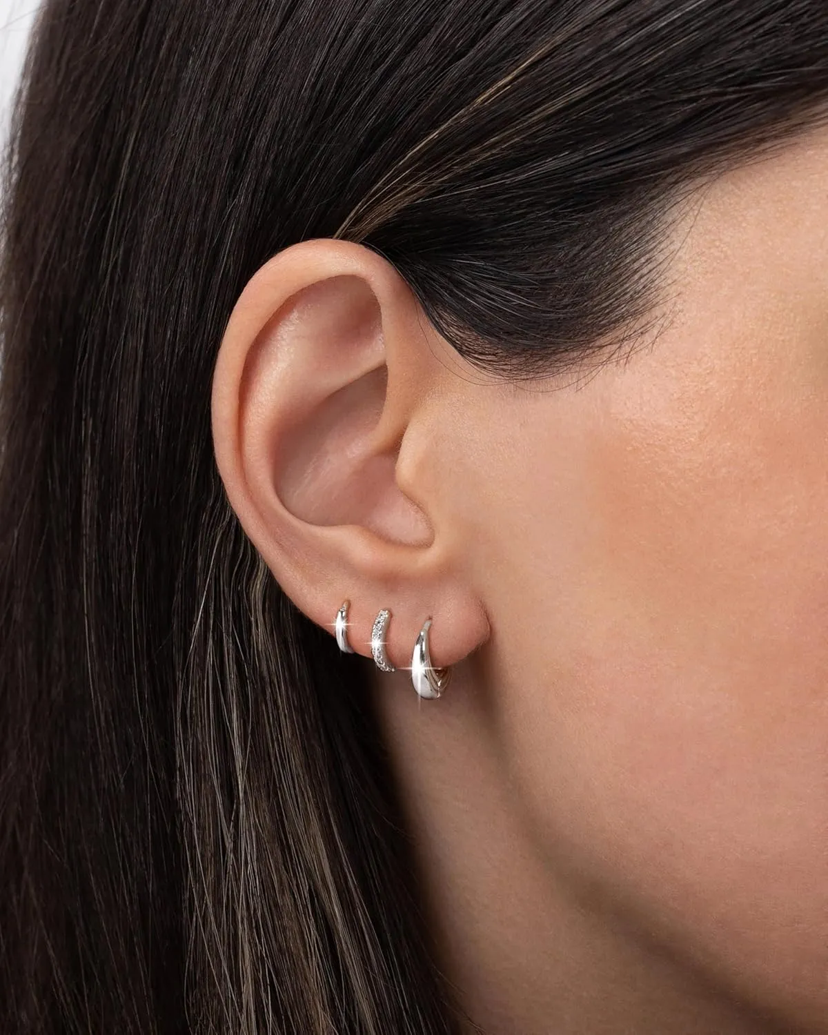 Silver Hoop Earrings Set for Women, Sterling Silver Plated Small Huggie Hoop Earrings Dainty Cartilage Earrings Lightweight Hypoallergenic CZ Multiple Piercings Earring Trendy Jewelry Gifts