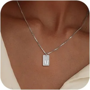 Silver Initial Necklaces for Women - 18K Silver Plated Initial Tag Pendant Necklace Dainty Name Necklace For Women Silver Initial Necklaces for Women Jewelry Gifts