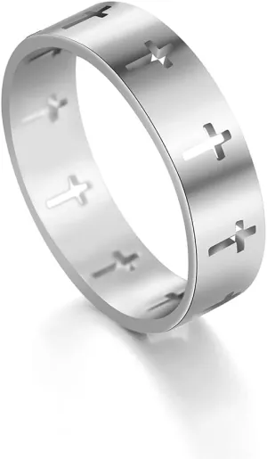 Silver Rings Fashion Stainless Steel Couple Ring for Men Women Casual Finger Rings Jewelry Engagement Anniversary silver rings for women ( Main Stone Color : Cross - Steel Color , Ring Size : 12 )