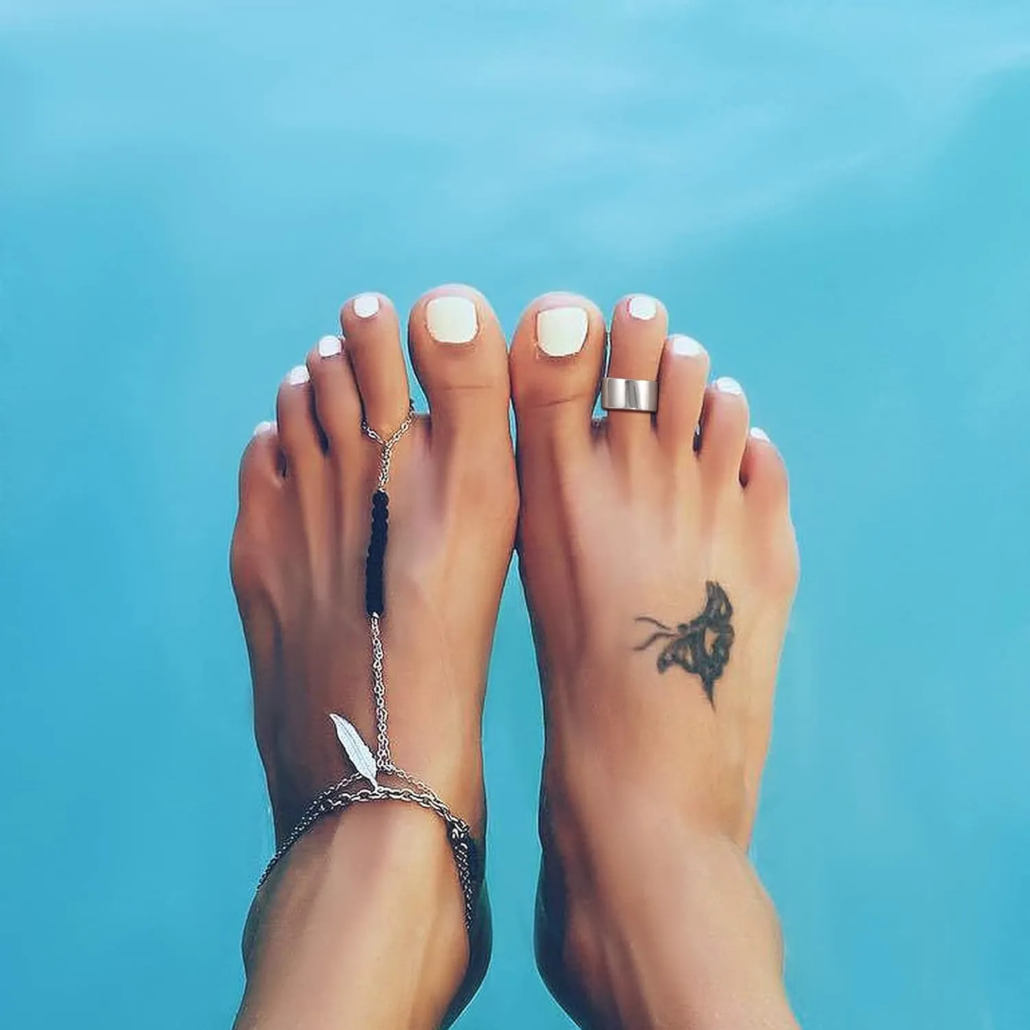 SILVERCUTE Toe Ring, Chic 925 Stamped Toe Ring, Band/Leaf Toe Ring, Sterling Silver Open Adjustable Toe Ring Set, Adjustable Pinky Rings