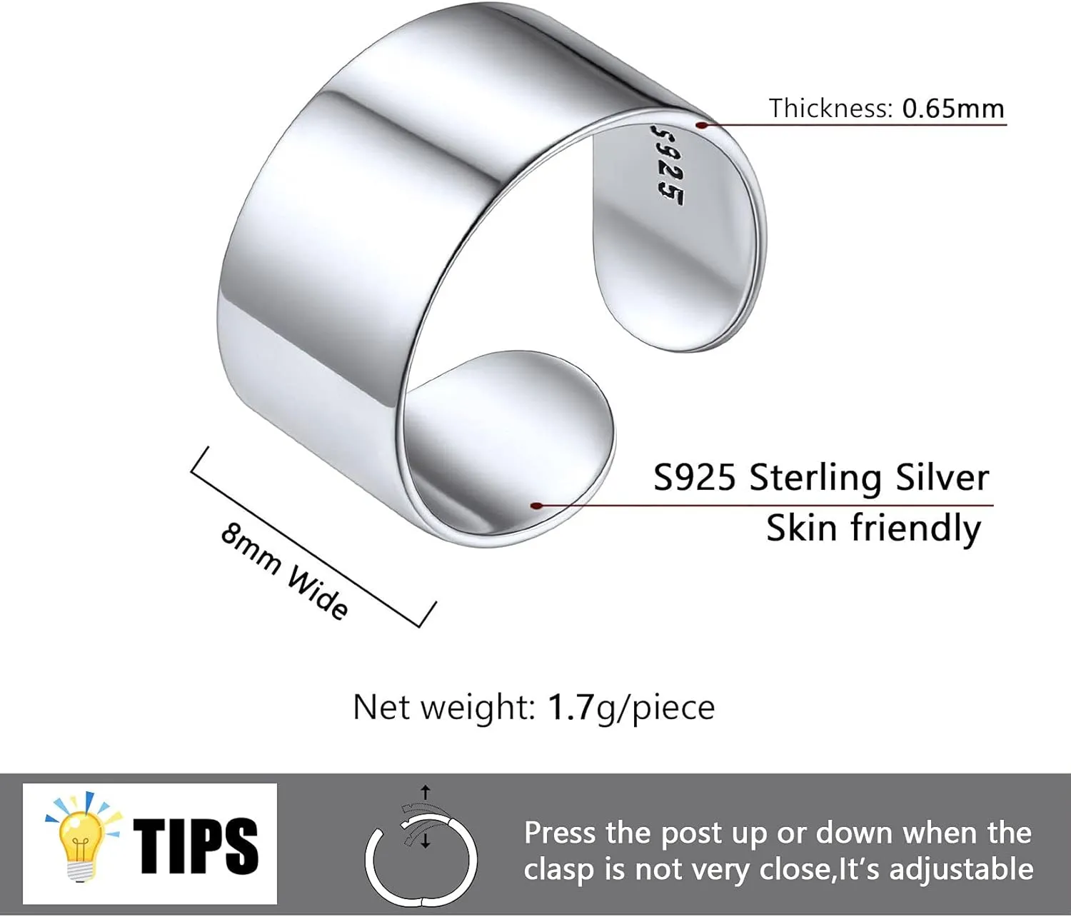 SILVERCUTE Toe Ring, Chic 925 Stamped Toe Ring, Band/Leaf Toe Ring, Sterling Silver Open Adjustable Toe Ring Set, Adjustable Pinky Rings