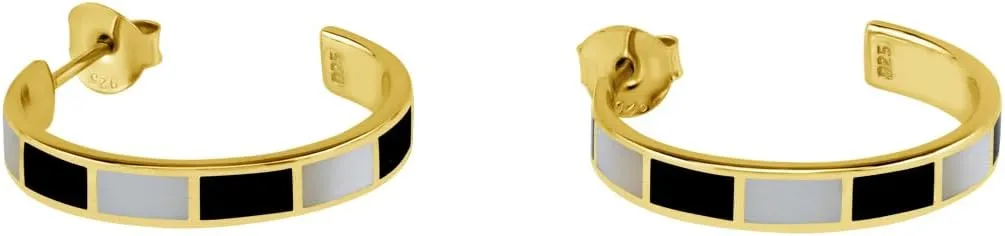 Silvershake Stone Inlay White Gold Plated or Yellow Gold Plated 925 Sterling Silver 25MM or Approx 1 Inch Flat C Hoop Stud Earrings Jewelry for Women