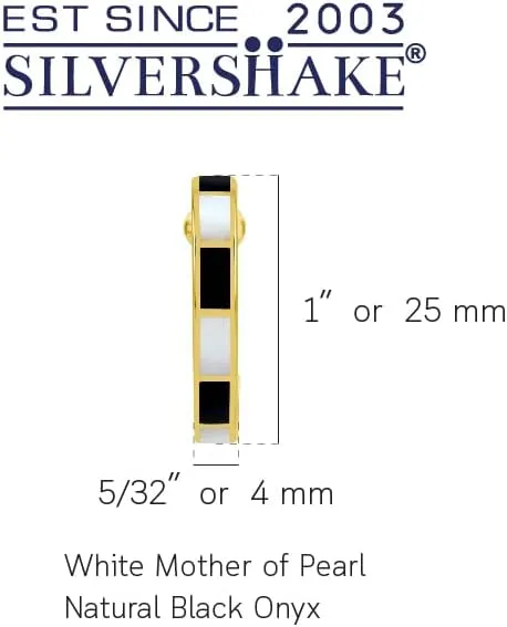 Silvershake Stone Inlay White Gold Plated or Yellow Gold Plated 925 Sterling Silver 25MM or Approx 1 Inch Flat C Hoop Stud Earrings Jewelry for Women