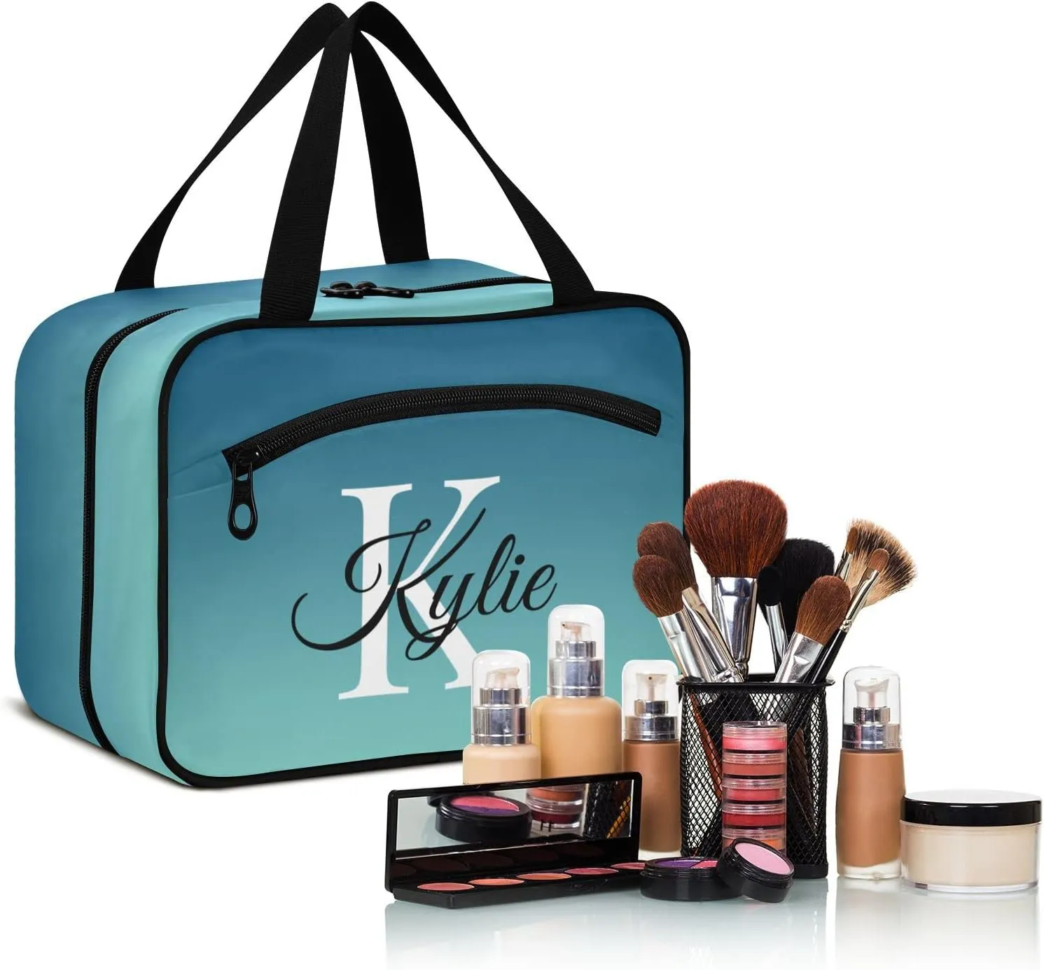 Sinestour Blue Gradient Personalized Toiletry Bag for Women Men Travel Makeup Bag Organizer with Hanging Hook Cosmetic Bags Hanging Toiletry Bag Travel Bag for Toiletries Accessories Gifts Shampoo