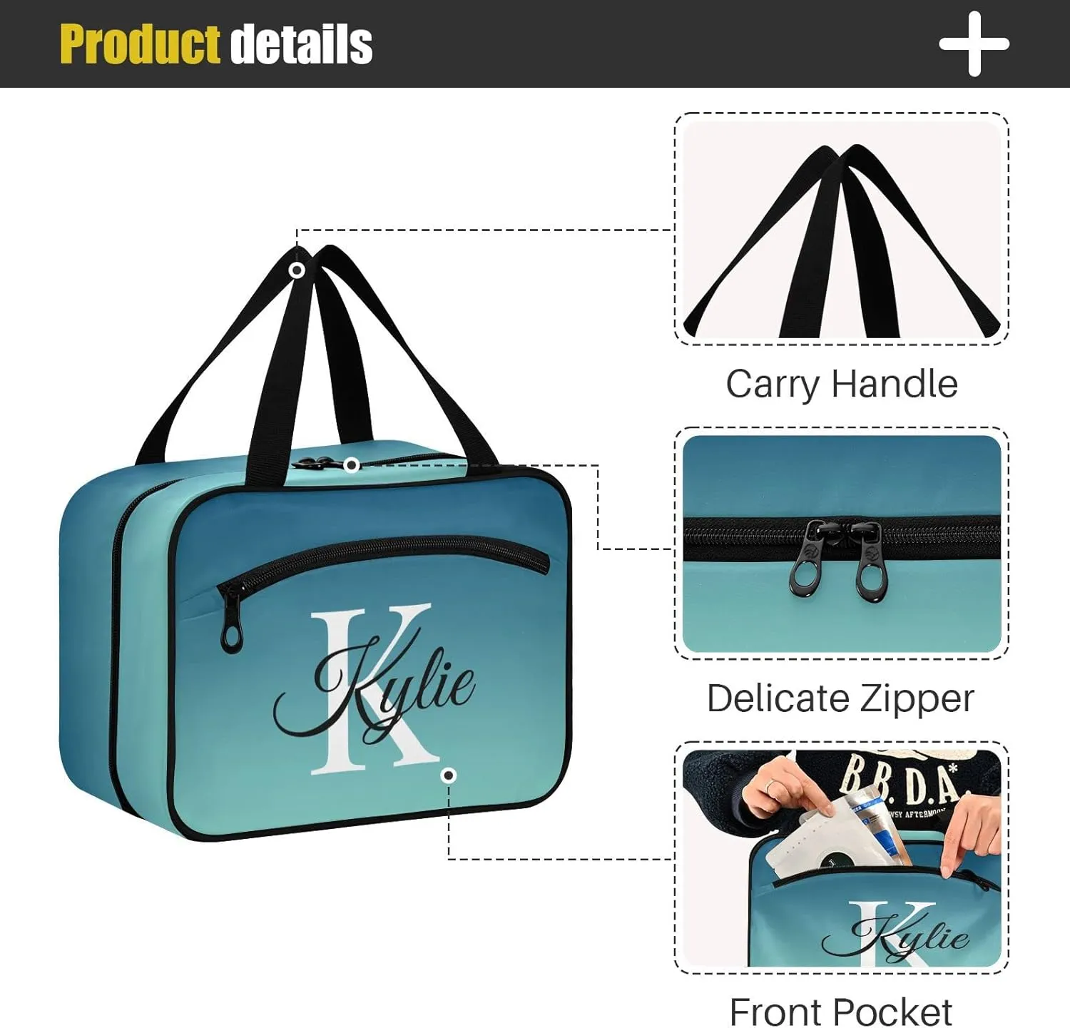 Sinestour Blue Gradient Personalized Toiletry Bag for Women Men Travel Makeup Bag Organizer with Hanging Hook Cosmetic Bags Hanging Toiletry Bag Travel Bag for Toiletries Accessories Gifts Shampoo