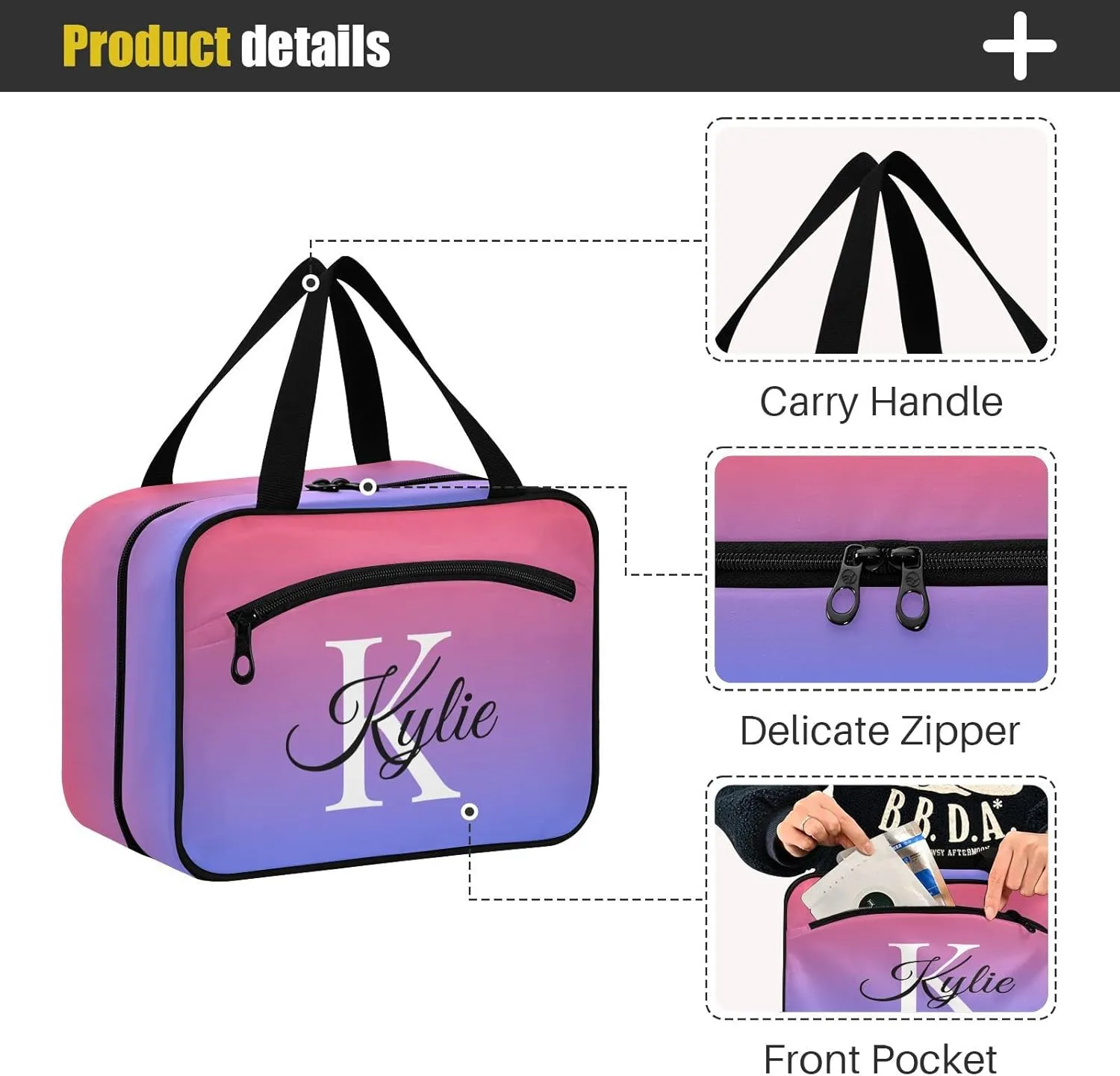 Sinestour Blue Red Gradient Personalized Toiletry Bag for Women Men Travel Makeup Bag Organizer with Hanging Hook Cosmetic Bags Hanging Toiletry Bag Travel Bag for Toiletries Accessories Shampoo