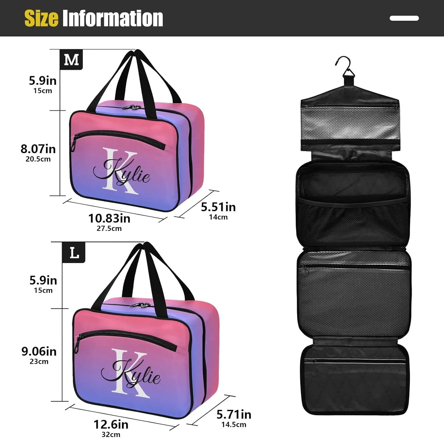 Sinestour Blue Red Gradient Personalized Toiletry Bag for Women Men Travel Makeup Bag Organizer with Hanging Hook Cosmetic Bags Hanging Toiletry Bag Travel Bag for Toiletries Accessories Shampoo