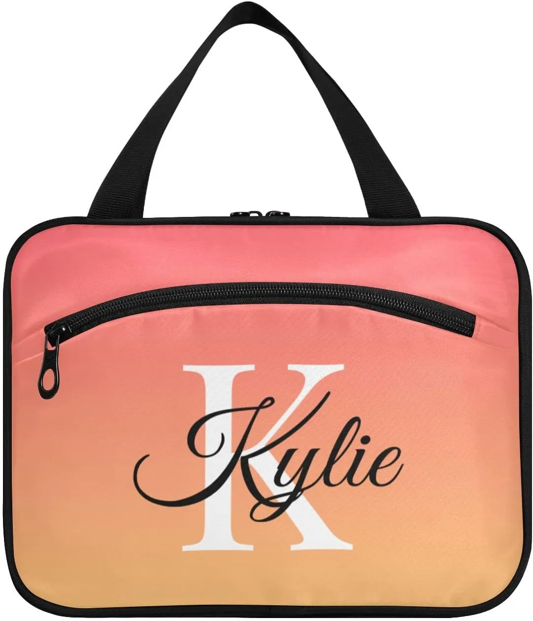 Sinestour Orange Gradient Personalized Toiletry Bag for Women Men Travel Makeup Bag Organizer with Hanging Hook Cosmetic Bags Hanging Toiletry Bag Travel Bag for Toiletries Brushes Accessories Gifts
