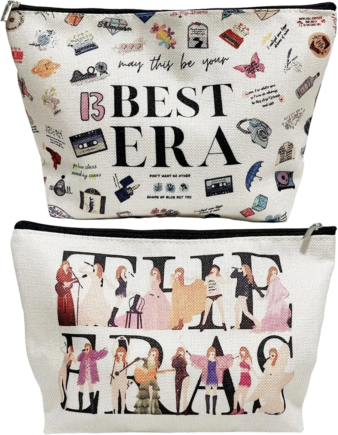 Singer Makeup Bag Music Lover Gifts for Women, Taylor Merch Cosmetic Bag 2PCS Best Era White Make up Bags Friendship Gifts for T.S Fans Mom Daughter Sister Friends