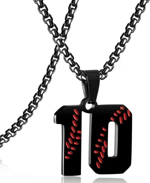 SKQIR Baseball Jersey Number Pendant for Men & Boys - Stainless Steel Chain for Athletes - Black