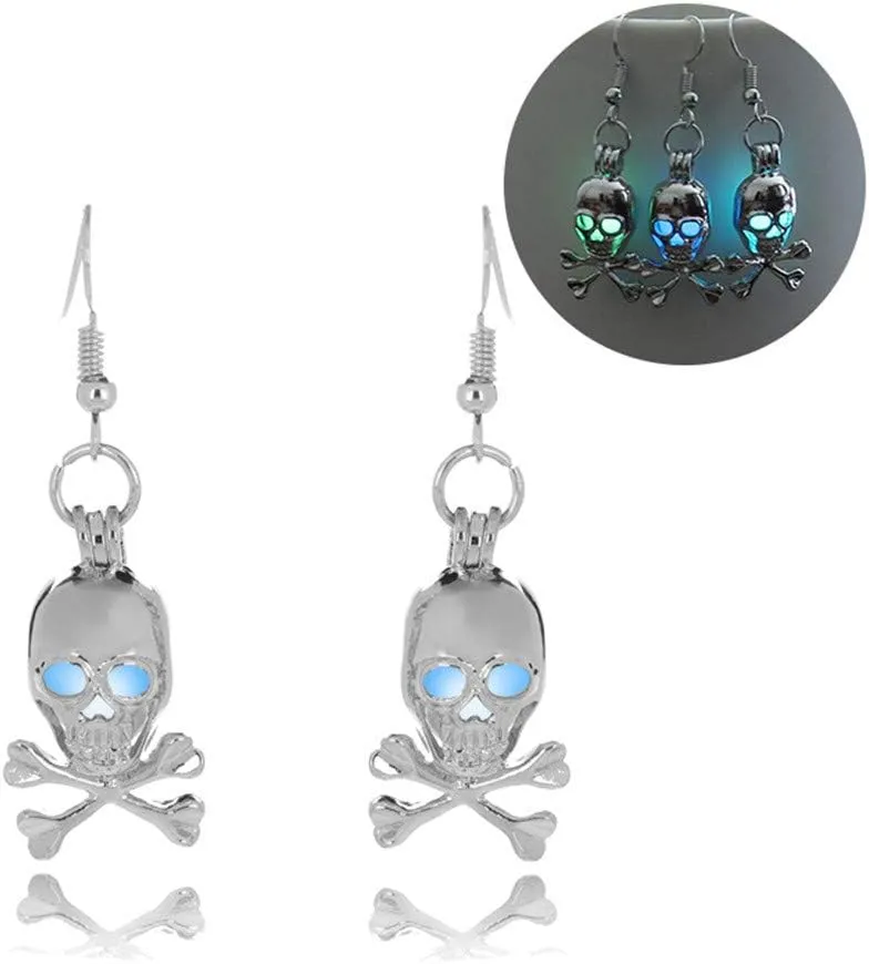 Skull Dangle Earrings for Women Luminous Glowing Skull Head Earrings Gothic Skeleton Head Drop Earrings Retro Glow in The Dark Skull Earrings Hook Halloween Earrings Jewelry Gifts