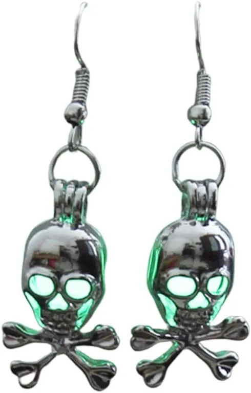 Skull Dangle Earrings for Women Luminous Glowing Skull Head Earrings Gothic Skeleton Head Drop Earrings Retro Glow in The Dark Skull Earrings Hook Halloween Earrings Jewelry Gifts