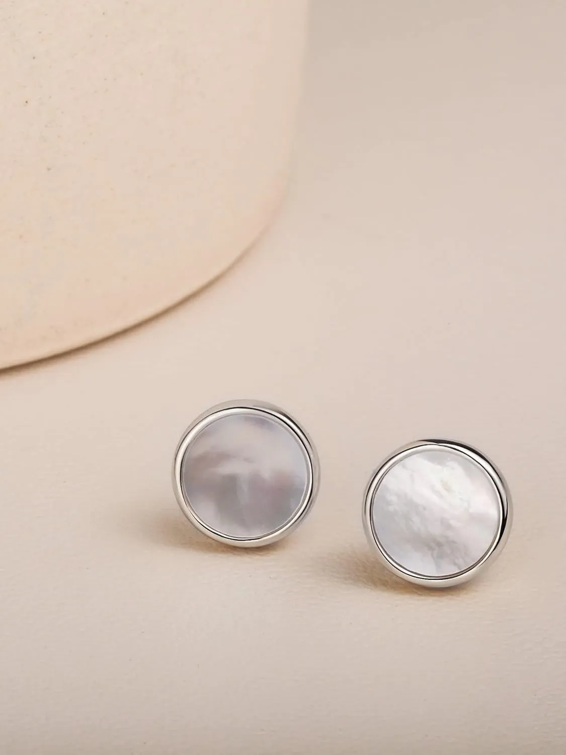 S.Leaf Shell Earrings Mother of Pearl Earrings Silver Stud Earrings for Women Hypoallergenic Earrings Round Disc Stud Earrings for Women