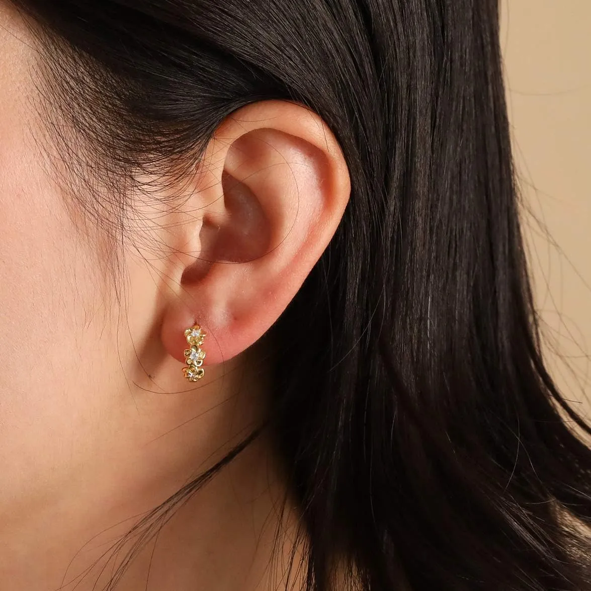 S.Leaf Tiny 14K Gold Hoop Earrings for Women Sterling Silver Flower Hoop Earrings Huggie Mini Hoop Earrings