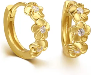 S.Leaf Tiny 14K Gold Hoop Earrings for Women Sterling Silver Flower Hoop Earrings Huggie Mini Hoop Earrings