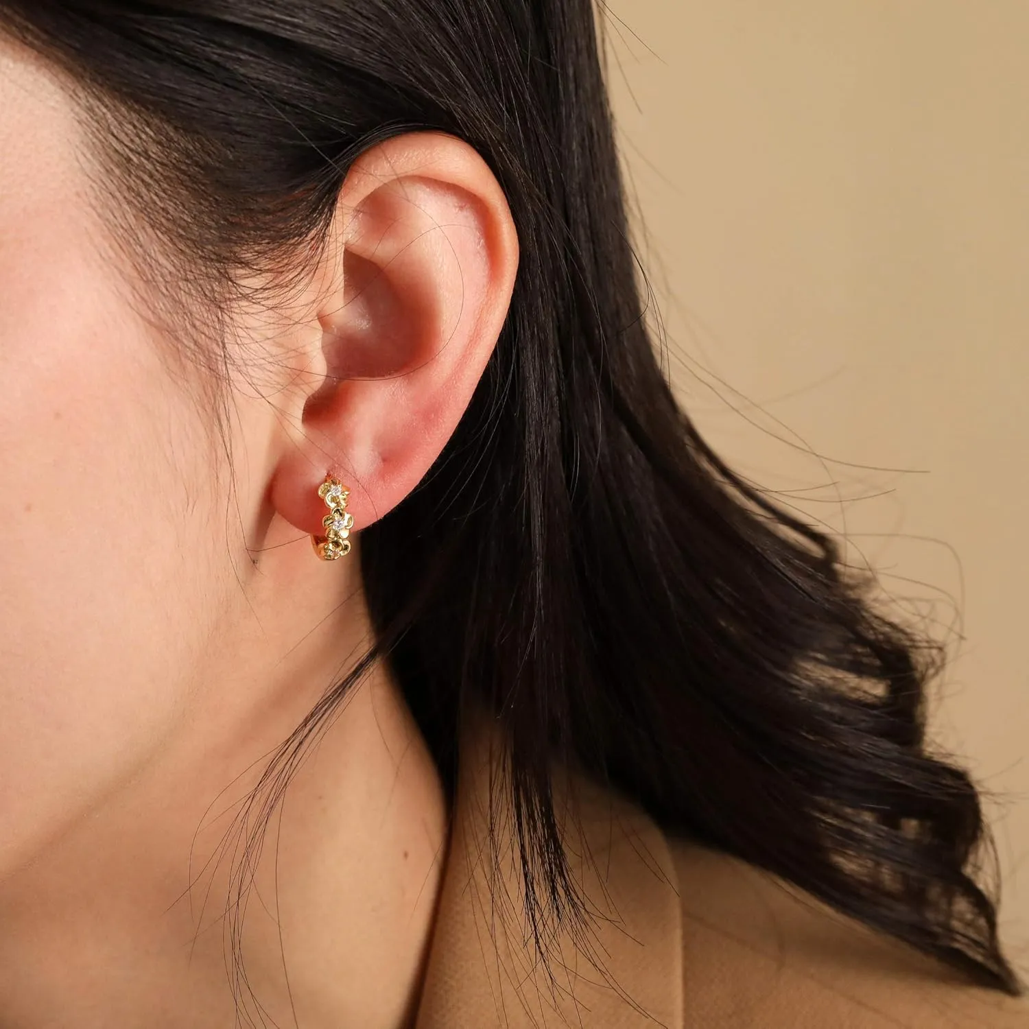 S.Leaf Tiny 14K Gold Hoop Earrings for Women Sterling Silver Flower Hoop Earrings Huggie Mini Hoop Earrings