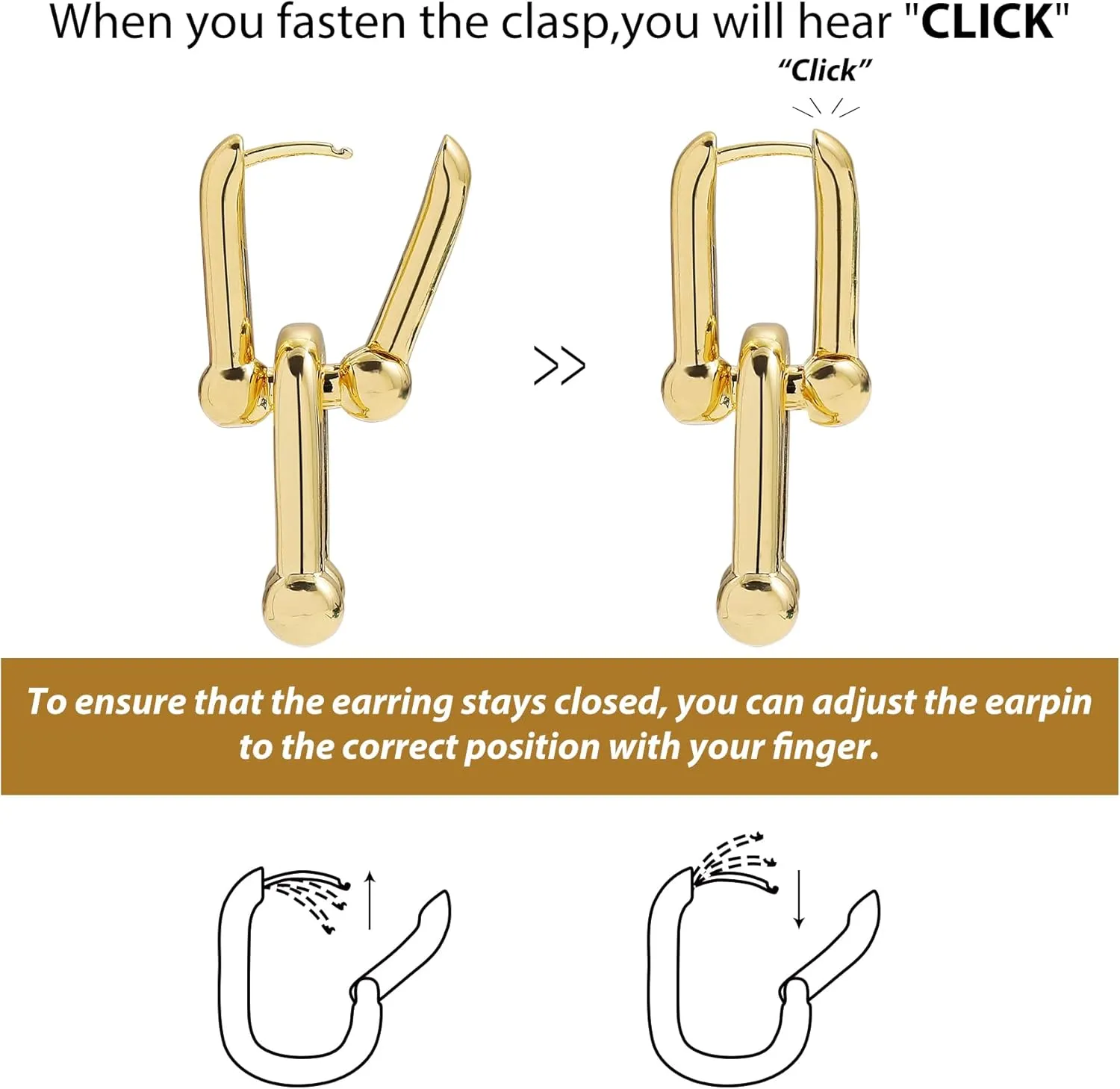 SLOONG 3 Pairs 14k Gold Plated Ball U Shape Pin Y2K Style Chunky Earring Link Chain Chunky Circle Hoop Earrings Paperclip Link Chain Jewelry Drop Dangle Earrings set for women