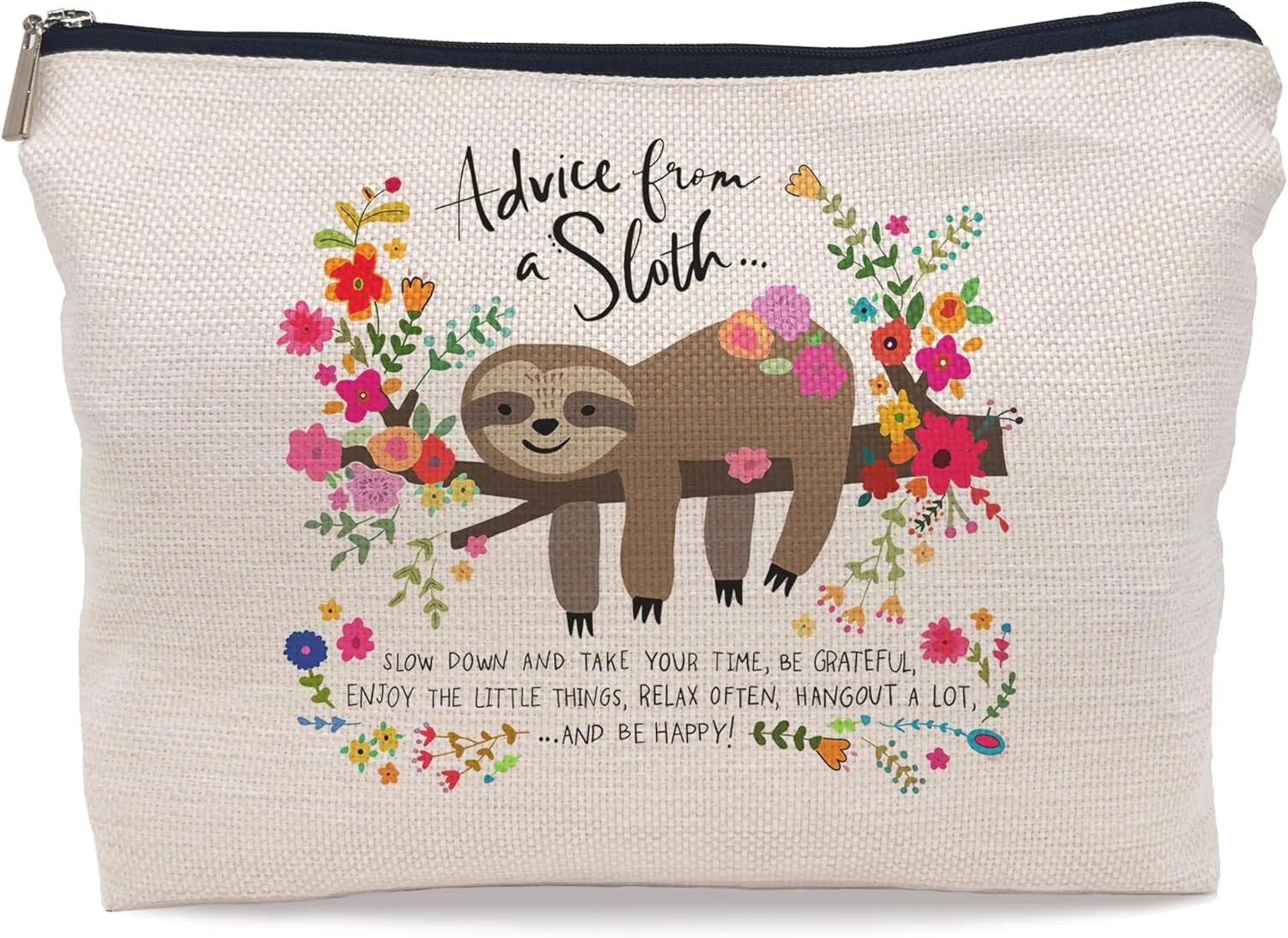 Sloth Gifts - Floral Cosmetic Makeup Bag for Women Who Love Sloths