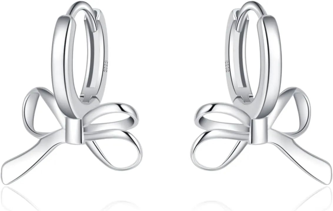SLUYNZ 925 Sterling Silver Bow Hoop Earrings for Women Teens Ribbon Huggie Earrings for Mother's Day