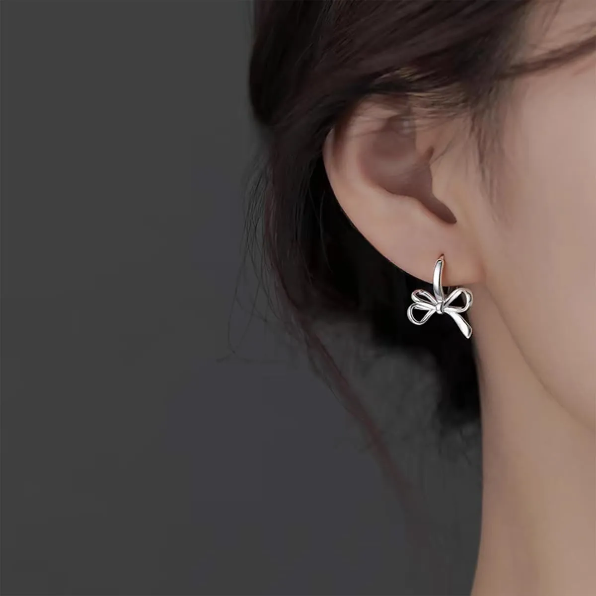 SLUYNZ 925 Sterling Silver Bow Hoop Earrings for Women Teens Ribbon Huggie Earrings for Mother's Day