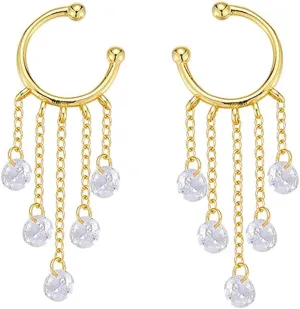 SLUYNZ 925 Sterling Silver Cuff Earrings Droplet Tassel Chain for Women No Piercing Cartilage Earrings Wrap