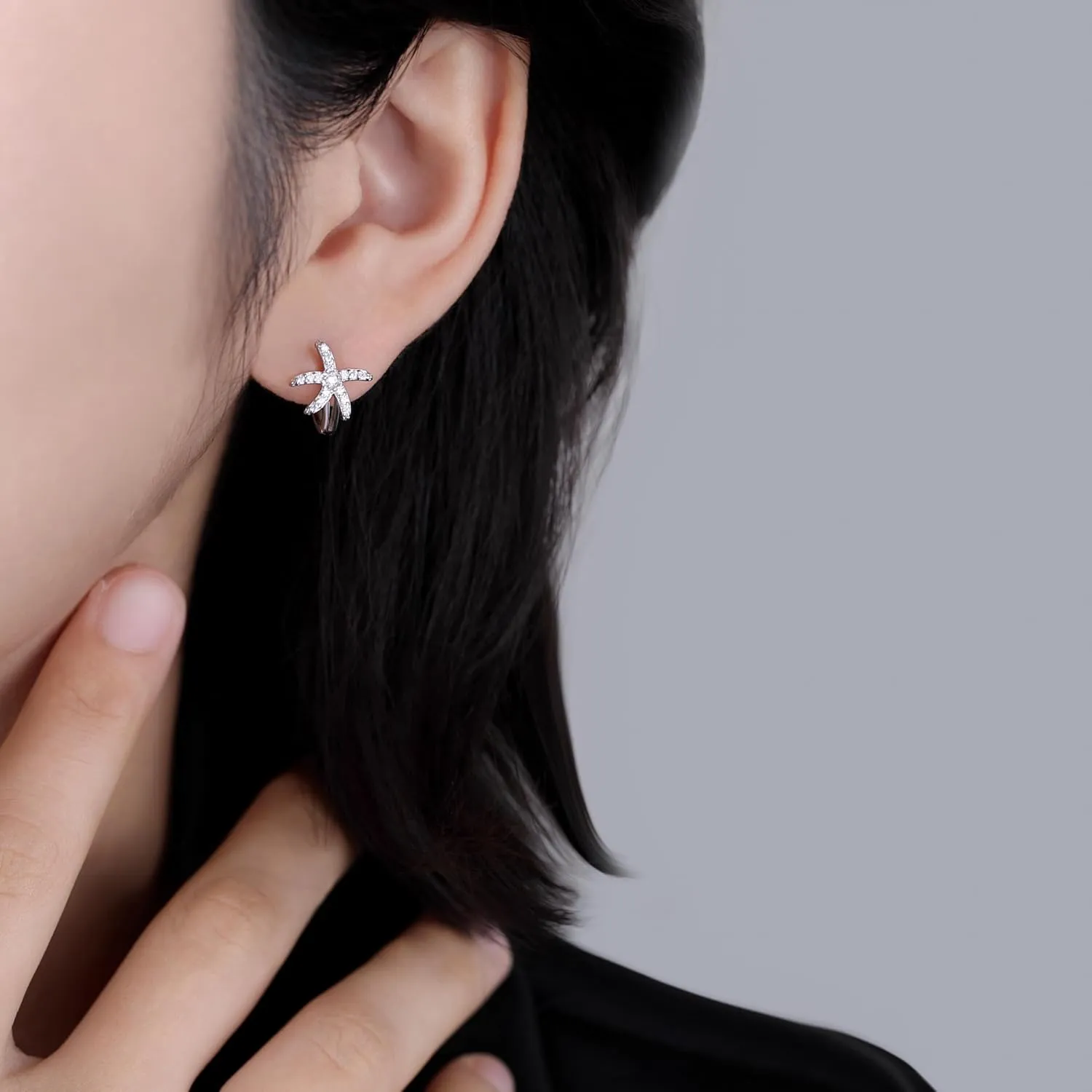 SLUYNZ 925 Sterling Silver CZ Starfish Hoop Earrings for Women Teens Starfish Small Hoop Earrings Huggie Small Beach Earrings